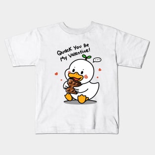 Happy Valentine With Cute Pinwheel Duck Eat Chocolate Kids T-Shirt